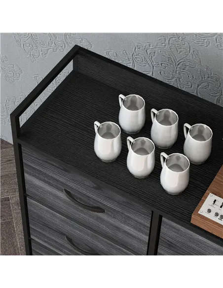 HOMCOM Rustic Chest of Six Fabric Drawers - Black