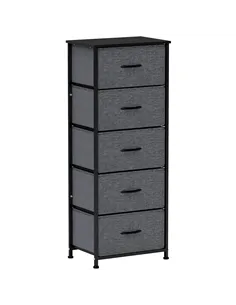 HOMCOM Fabric Chest of Drawers, Industrial Bedroom Dresser with 5 Fabric Drawers, Steel Frame and Wooden Top for Nursery, Living