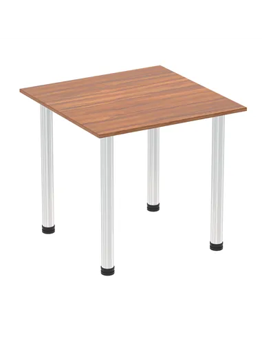 Dynamic Impulse 800mm Square Writing Desk Table Walnut Top Chrome Post Leg I003581