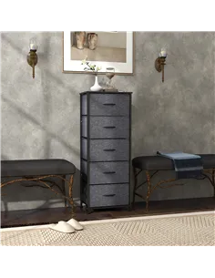 HOMCOM Fabric Chest of Drawers, Industrial Bedroom Dresser with 5 Fabric Drawers, Steel Frame and Wooden Top for Nursery, Living 2