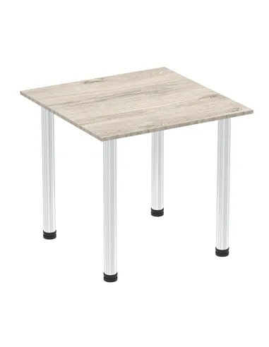 Dynamic Impulse 800mm Square Writing Desk Table Grey Oak Top Chrome Post Leg I003614