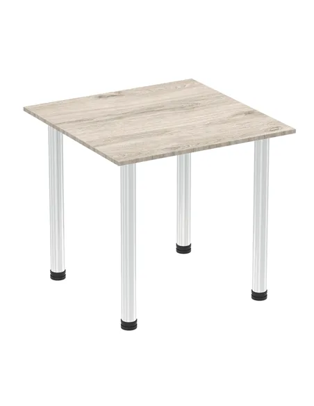Dynamic Impulse 800mm Square Writing Desk Table Grey Oak Top Chrome Post Leg I003614
