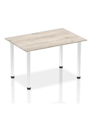 Dynamic Impulse 1400mm Straight Writing Desk Table Grey Oak Top Chrome Post Leg I003616