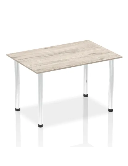 Dynamic Impulse 1400mm Straight Writing Desk Table Grey Oak Top Chrome Post Leg I003616