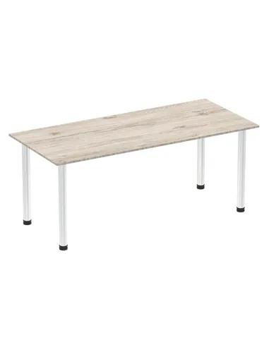 Dynamic Impulse 1800mm Straight Writing Desk Table Grey Oak Top Chrome Post Leg I003618