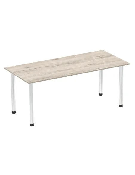 Dynamic Impulse 1800mm Straight Writing Desk Table Grey Oak Top Chrome Post Leg I003618