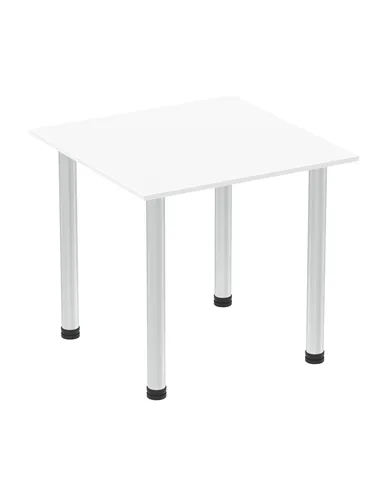 Dynamic Impulse 800mm Square Writing Desk Table White Top Brushed Aluminium Post Leg I003627