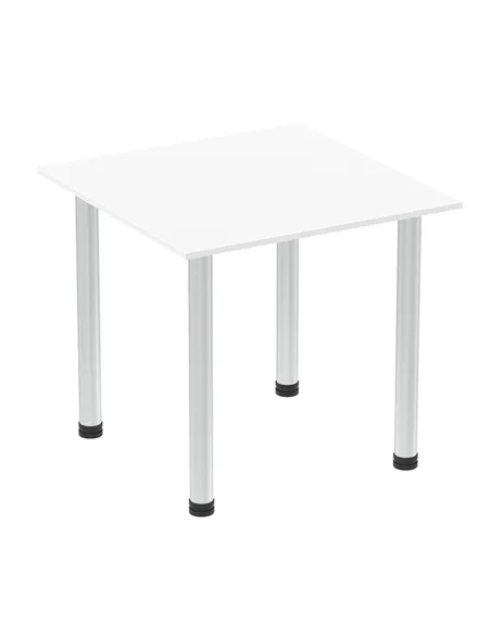 Dynamic Impulse 800mm Square Writing Desk Table White Top Brushed Aluminium Post Leg I003627