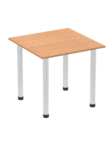 Dynamic Impulse 800mm Square Writing Desk Table Oak Top Brushed Aluminium Post Leg I003628