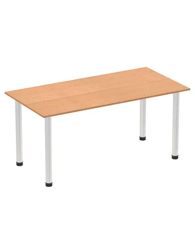 Dynamic Impulse 1600mm Straight Writing Desk Table Oak Top Brushed Aluminium Post Leg I003643