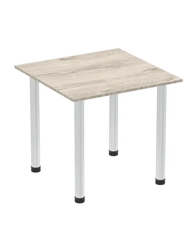 Dynamic Impulse 800mm Square Writing Desk Table Grey Oak Top Brushed Aluminium Post Leg I003662