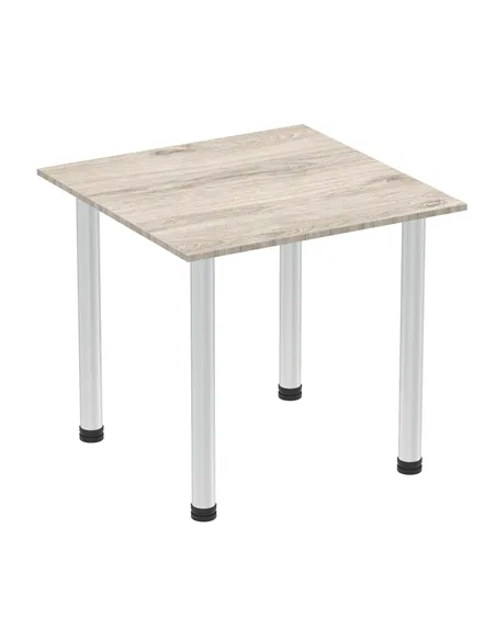 Dynamic Impulse 800mm Square Writing Desk Table Grey Oak Top Brushed Aluminium Post Leg I003662