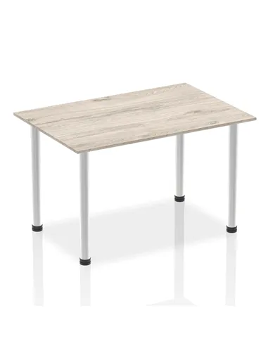 Dynamic Impulse 1400mm Straight Writing Desk Table Grey Oak Top Brushed Aluminium Post Leg I003664