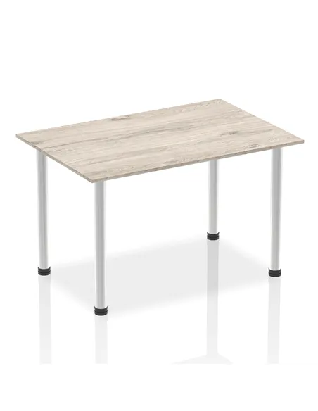 Dynamic Impulse 1400mm Straight Writing Desk Table Grey Oak Top Brushed Aluminium Post Leg I003664