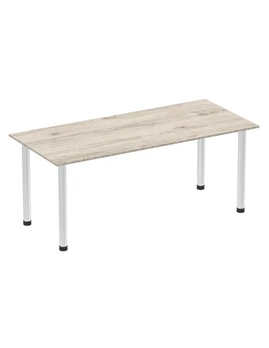 Dynamic Impulse 1800mm Straight Writing Desk Table Grey Oak Top Brushed Aluminium Post Leg I003666