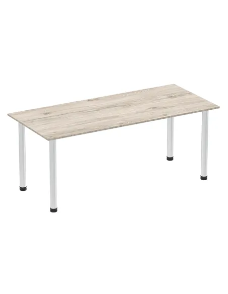Dynamic Impulse 1800mm Straight Writing Desk Table Grey Oak Top Brushed Aluminium Post Leg I003666
