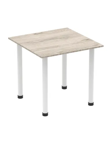 Dynamic Impulse 800mm Square Writing Desk Table Grey Oak Top White Post Leg I003710