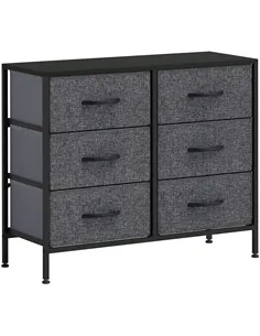 HOMCOM Fabric Chest of Drawers, Industrial Bedroom Dresser with 6 Fabric Drawers, Steel Frame and Wooden Top for Nursery, Living