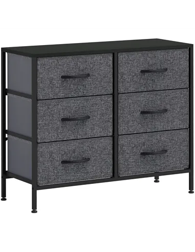 HOMCOM Fabric Chest of Drawers, Industrial Bedroom Dresser with 6 Fabric Drawers, Steel Frame and Wooden Top for Nursery, Living