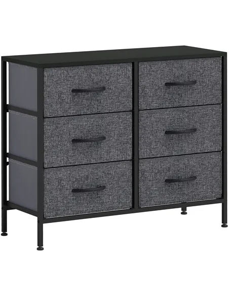HOMCOM Fabric Chest of Drawers, Industrial Bedroom Dresser with 6 Fabric Drawers, Steel Frame and Wooden Top for Nursery, Living