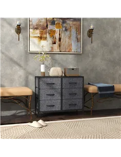 HOMCOM Fabric Chest of Drawers, Industrial Bedroom Dresser with 6 Fabric Drawers, Steel Frame and Wooden Top for Nursery, Living 2