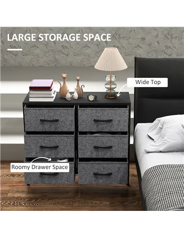 HOMCOM Fabric Chest of Drawers, Industrial Bedroom Dresser with 6 Fabric Drawers, Steel Frame and Wooden Top for Nursery, Living
