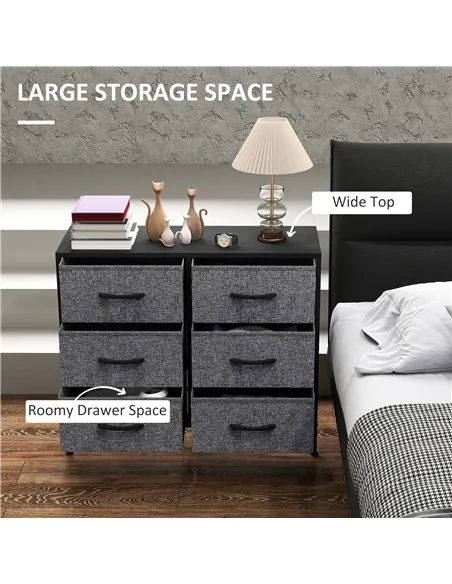 HOMCOM Fabric Chest of Drawers, Industrial Bedroom Dresser with 6 Fabric Drawers, Steel Frame and Wooden Top for Nursery, Living