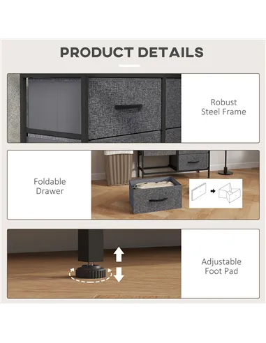 HOMCOM Fabric Chest of Drawers, Industrial Bedroom Dresser with 6 Fabric Drawers, Steel Frame and Wooden Top for Nursery, Living