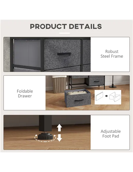 HOMCOM Fabric Chest of Drawers, Industrial Bedroom Dresser with 6 Fabric Drawers, Steel Frame and Wooden Top for Nursery, Living