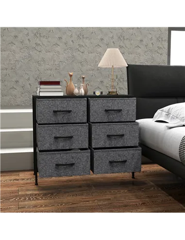 HOMCOM Fabric Chest of Drawers, Industrial Bedroom Dresser with 6 Fabric Drawers, Steel Frame and Wooden Top for Nursery, Living