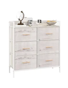 HOMCOM Rustic Chest of Six Fabric Drawers - Natural