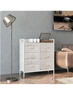HOMCOM Rustic Chest of Six Fabric Drawers - Natural 2