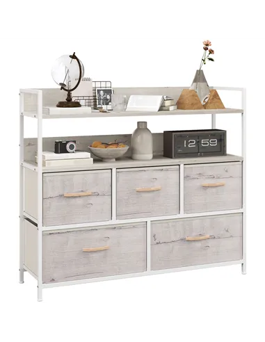 HOMCOM Rustic Chest of Five Fabric Drawers - Natural