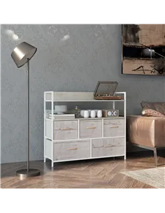 HOMCOM Rustic Chest of Five Fabric Drawers - Natural 2