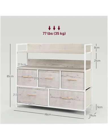 HOMCOM Rustic Chest of Five Fabric Drawers - Natural