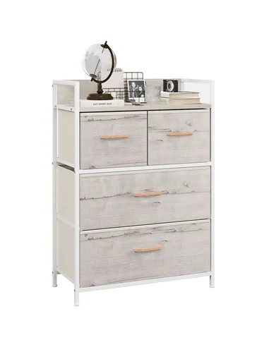 HOMCOM Rustic Chest of Four Fabric Drawers - Black