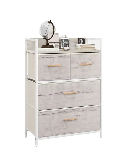 HOMCOM Rustic Chest of Four Fabric Drawers - Black