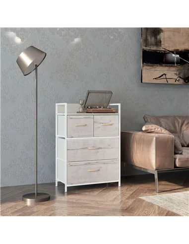 HOMCOM Rustic Chest of Four Fabric Drawers - Black