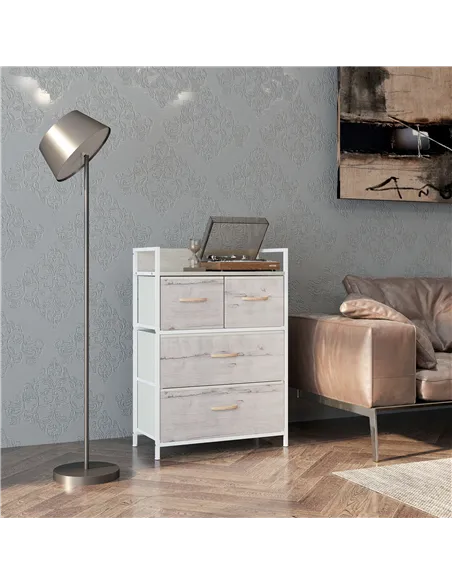 HOMCOM Rustic Chest of Four Fabric Drawers - Black