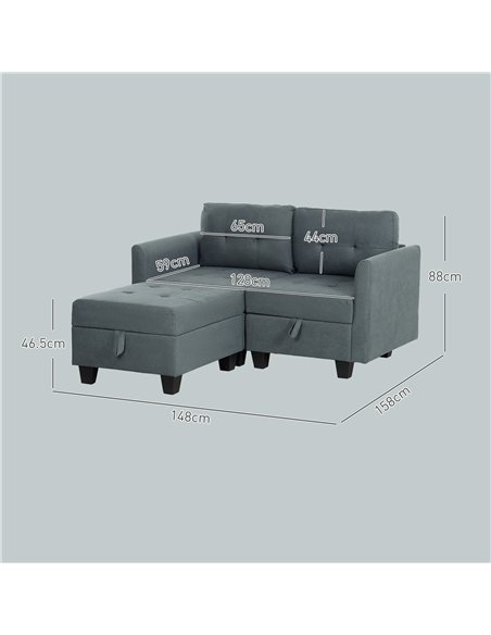 HOMCOM 'L' Shape Modular Storage Sofa - Dark Grey