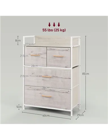 HOMCOM Rustic Chest of Four Fabric Drawers - Black