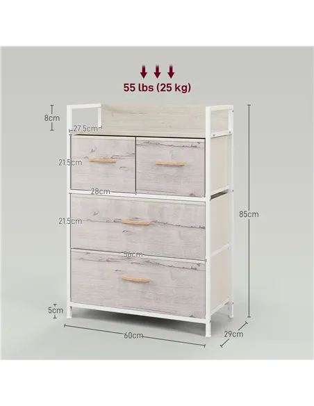 HOMCOM Rustic Chest of Four Fabric Drawers - Black