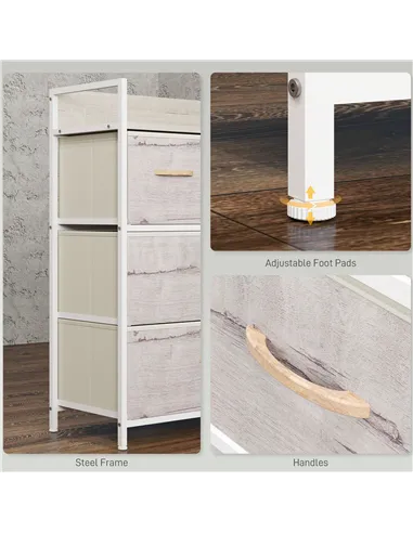 HOMCOM Rustic Chest of Four Fabric Drawers - Black