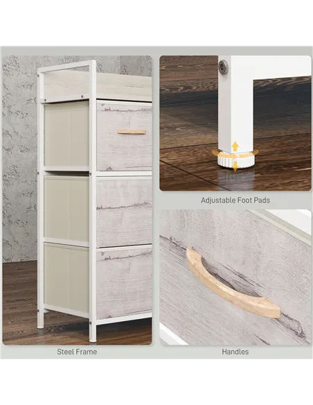 HOMCOM Rustic Chest of Four Fabric Drawers - Black