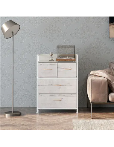 HOMCOM Rustic Chest of Four Fabric Drawers - Black