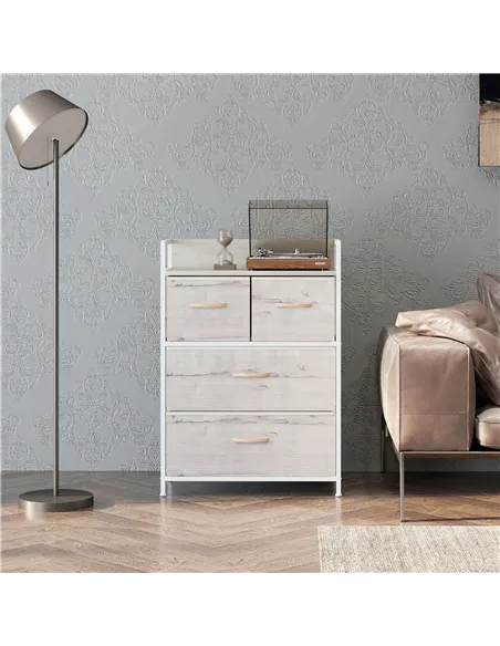 HOMCOM Rustic Chest of Four Fabric Drawers - Black