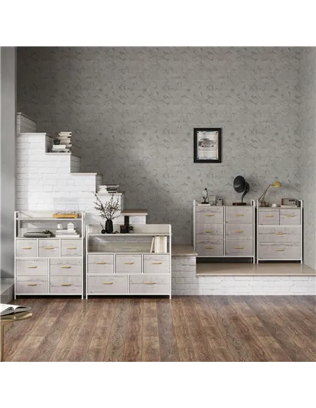 HOMCOM Rustic Chest of Four Fabric Drawers - Black