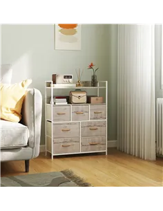 HOMCOM Rustic Chest of Seven Fabric Drawers - Natural Wood Finish 2