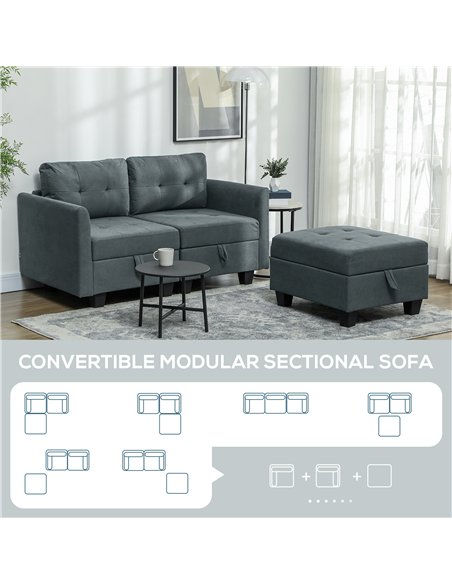 HOMCOM 'L' Shape Modular Storage Sofa - Dark Grey