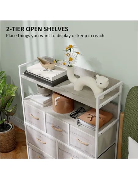 HOMCOM Rustic Chest of Seven Fabric Drawers - Natural Wood Finish